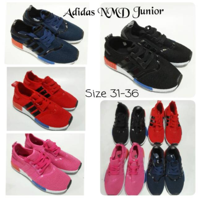 Sepatu Kets Anak Adidas NMD Junior Hitam Pink Merah Navy