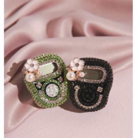 (Ready LED) Tasbih Digital Bling Hitam / Hijau Bunga Putih