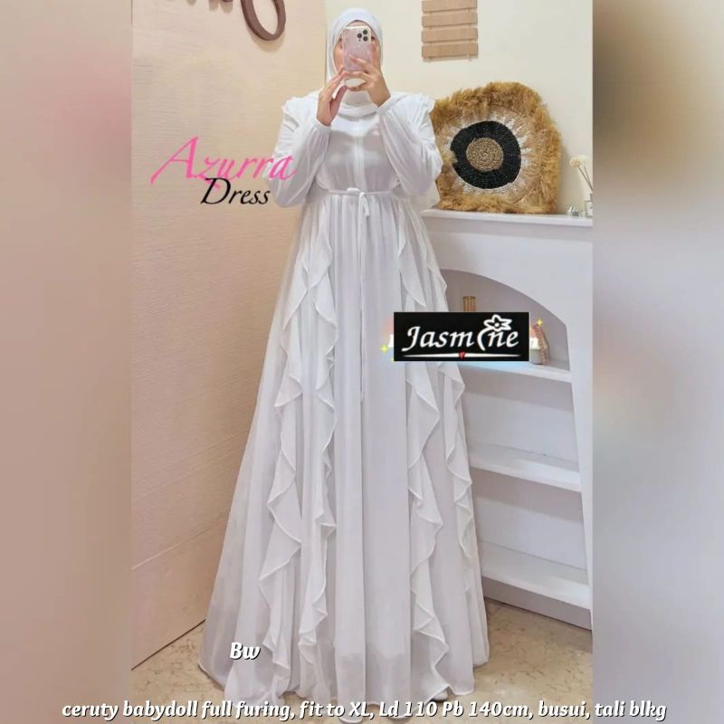 Cod Azurra dress/busana muslim/baju muslim/gamis polos/gamis ld 110/pakaian wanita/gamis lebaran/gam