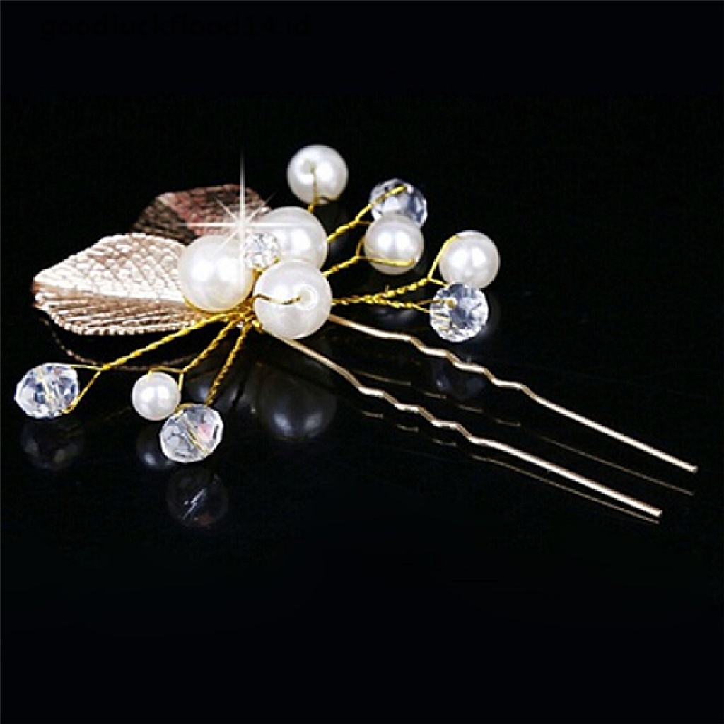 [OOID] 4PCs Women Bridal bridesmaid Pearl Gold Leaf Headpiece Hair Pin Hairpin Wedding ID