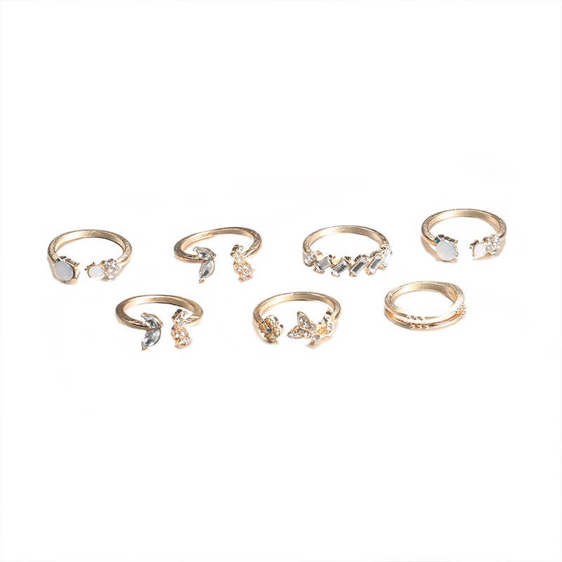 COD❤7 Set Cincin titanium Bentuk Kupu-Kupu Bintang Bulan Warna Emas Gaya Retro Bohemian Aone