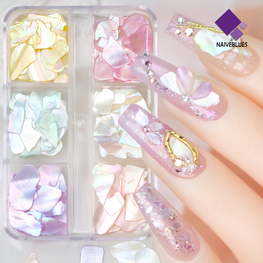 Naiveblue 1 Kotak Ornamen Kerang Laut Ultra Tipis Berkilau Untuk Dekorasi Nail Art