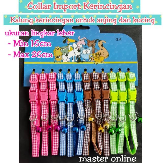 Collar import kalung kerincingan jcc untuk anjing dan kucing garis kotak-kotak