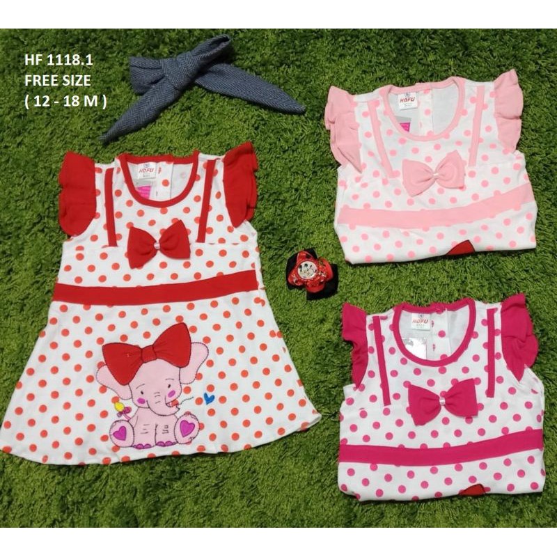 Rok Dress Katun Bayi Cewe (HOFU) Gajah 12 Bulan-18 Bulan