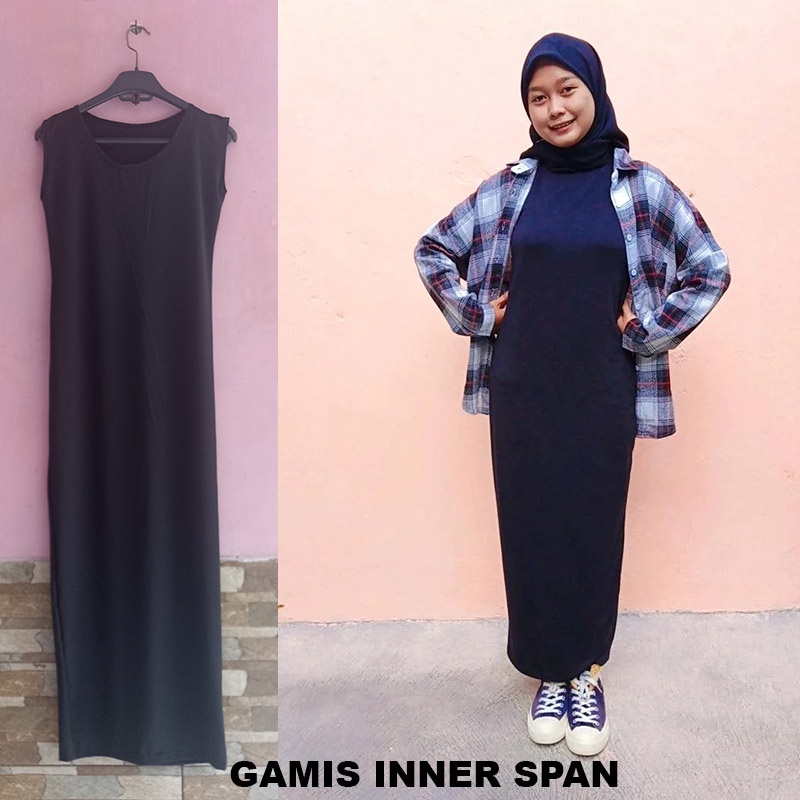 Gamis Inner Span / Dress Tanpa Lengan / Manset Gamis Sleeveless Buntung Jersey