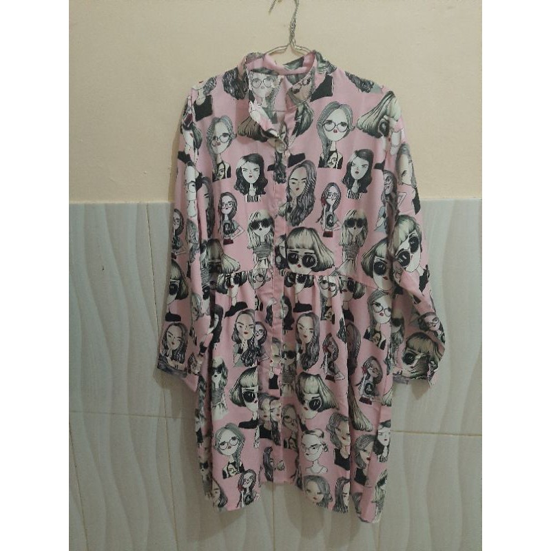 (Preloved) Tunik Babydoll kartun - Pink