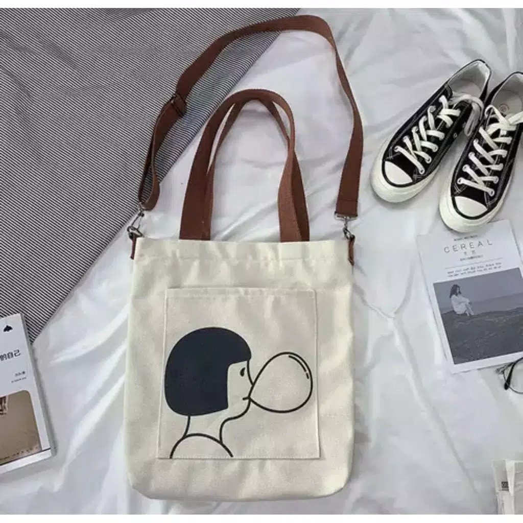 Charyatink - Totebag Monokrom Wanita Aesthetic Tas Selempang Bahu Wanita