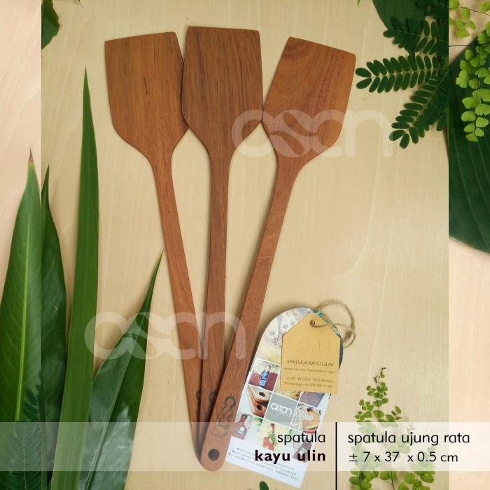 Spatula Sutil Kayu Ulin ujung rata