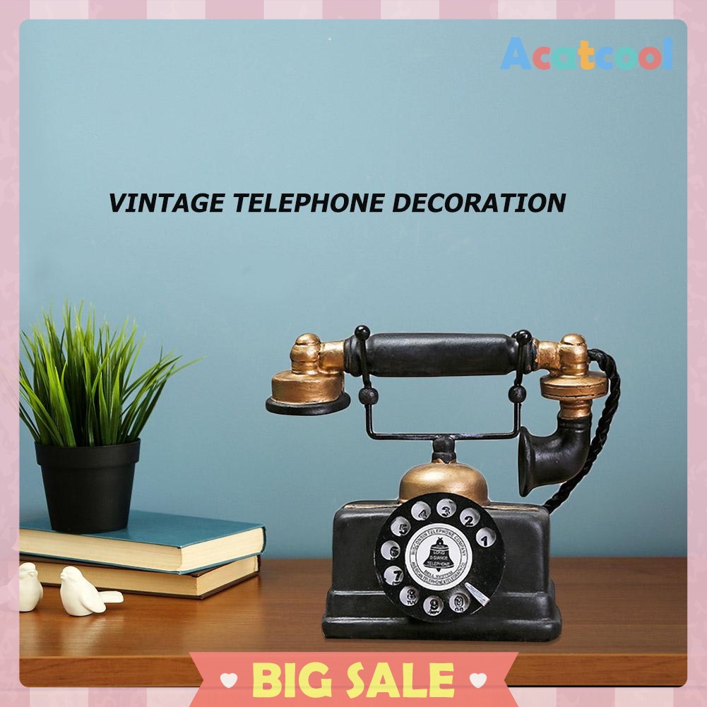 Retro Telephone Model Antique Desktop Ornament Craft Home Decoration Gift