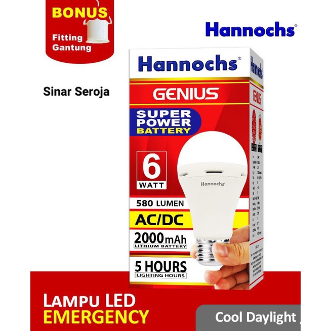 Lampu Hannochs Genius 6 Watt.Bonus Fitting Gantung