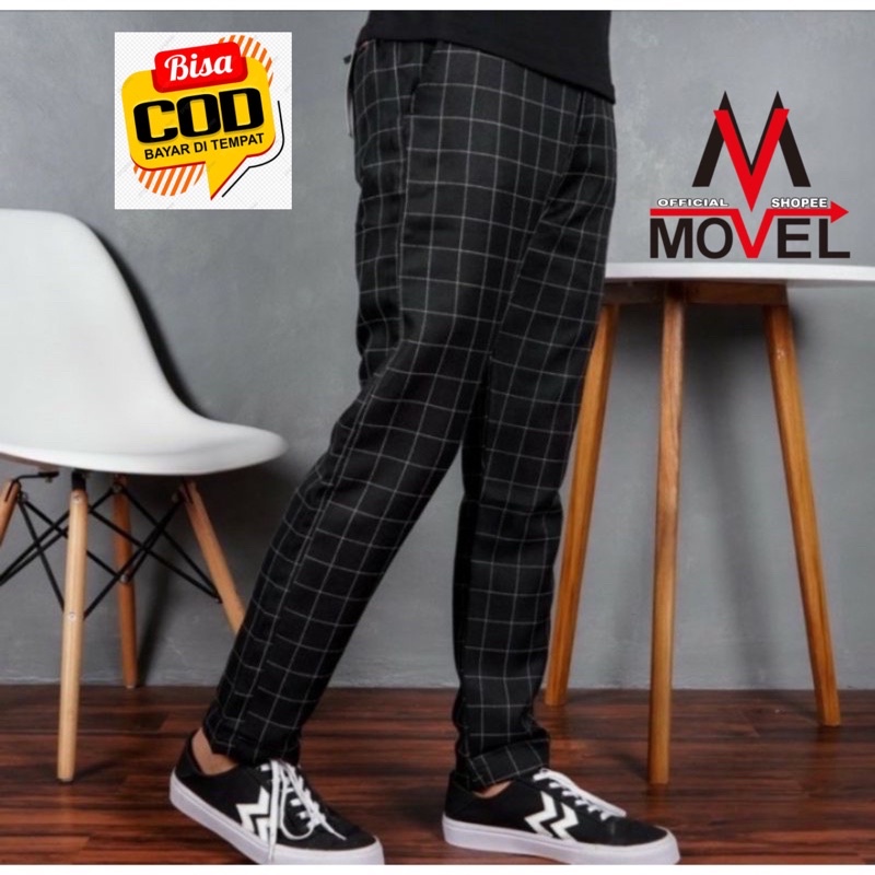 CELANA TARTAN PRIA SLIM FIT PULL & BEAR PREMIUM BAHAN MELAR