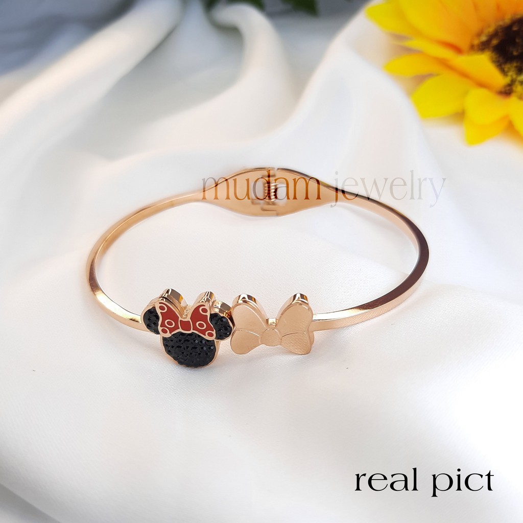 Gelang Bangle Titanium Minnie Pita Tersedia Warna Rosegold, Gold dan Silver