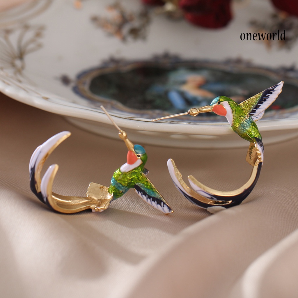 OW# Women Earrings Flying Hummingbird Enamel Alloy Fashion Piercing Jewelry for Party