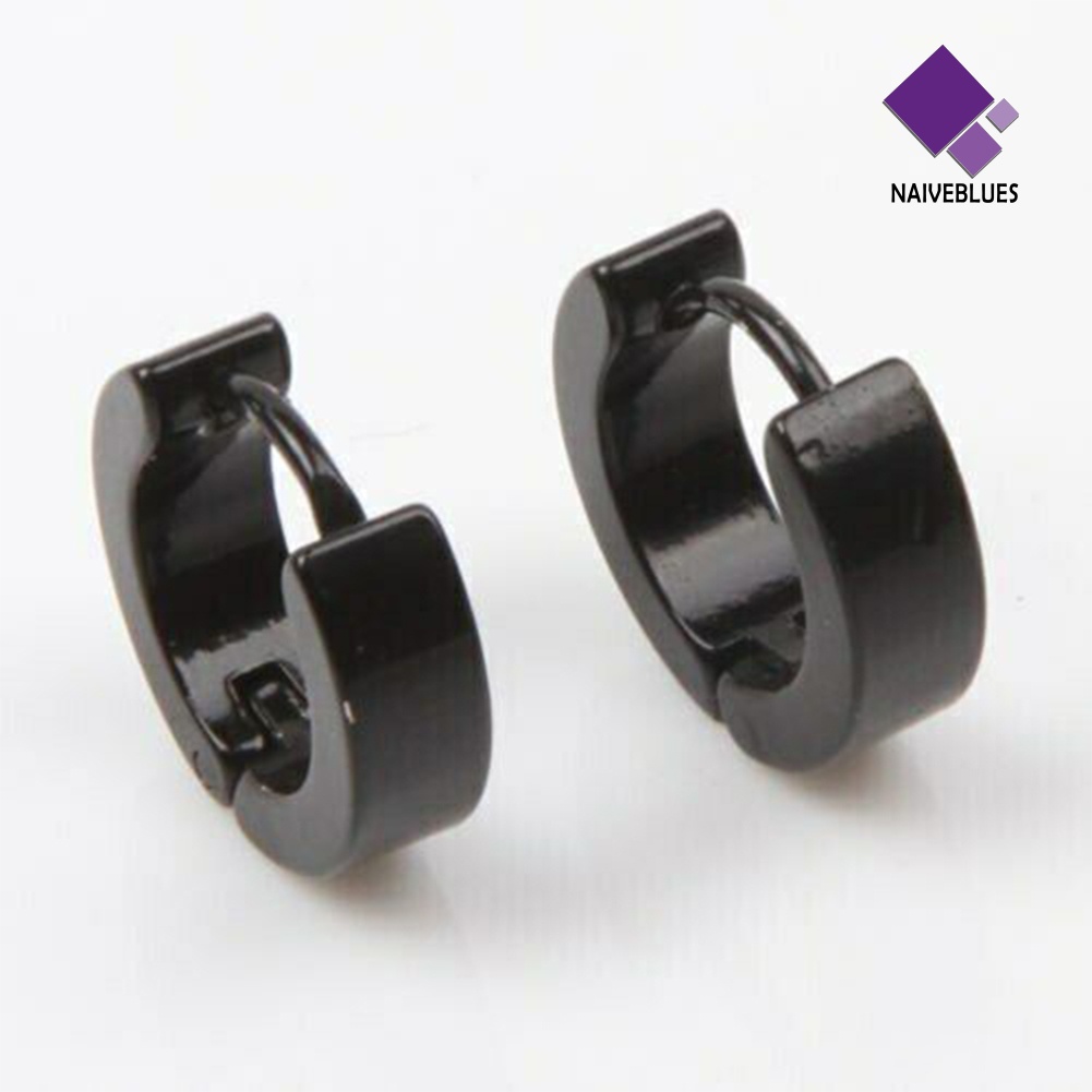 1 Pasang Anting Hoop Huggie Bahan Stainless Untuk Pria