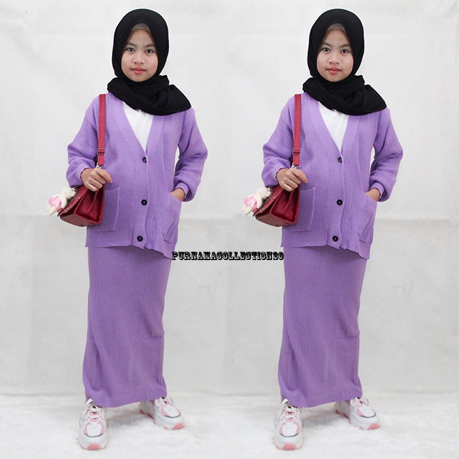 Setelan Cardigan Anak Perempuan Bahan Rajut Tebal Usia 3 - 11 Tahun