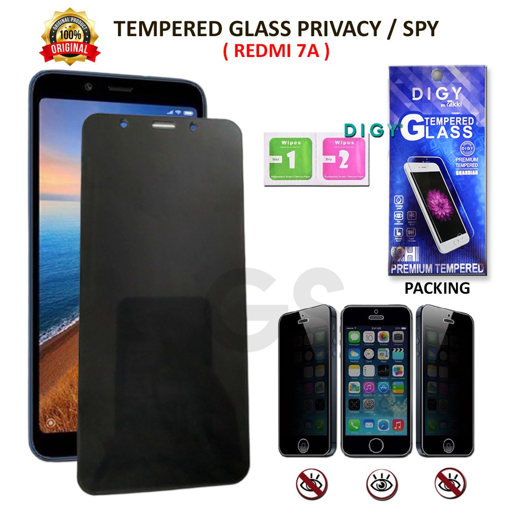 Tempered Glass Anti SPY REDMI 4A 6 PRO 7A 8 8A 9T 9C NOTE 5 NOTE 6 Anti Gores Kaca Full Hitam