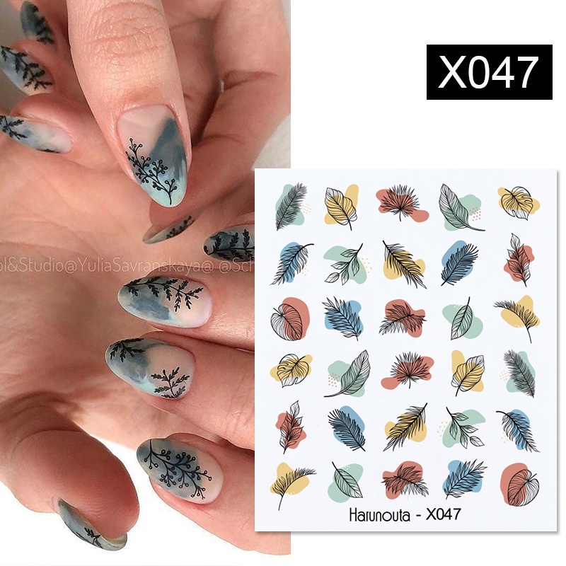 Harunouta Stiker Decal Transfer Air Motif Bunga / Daun / Pohon Untuk Dekorasi Nail Art / Manicure