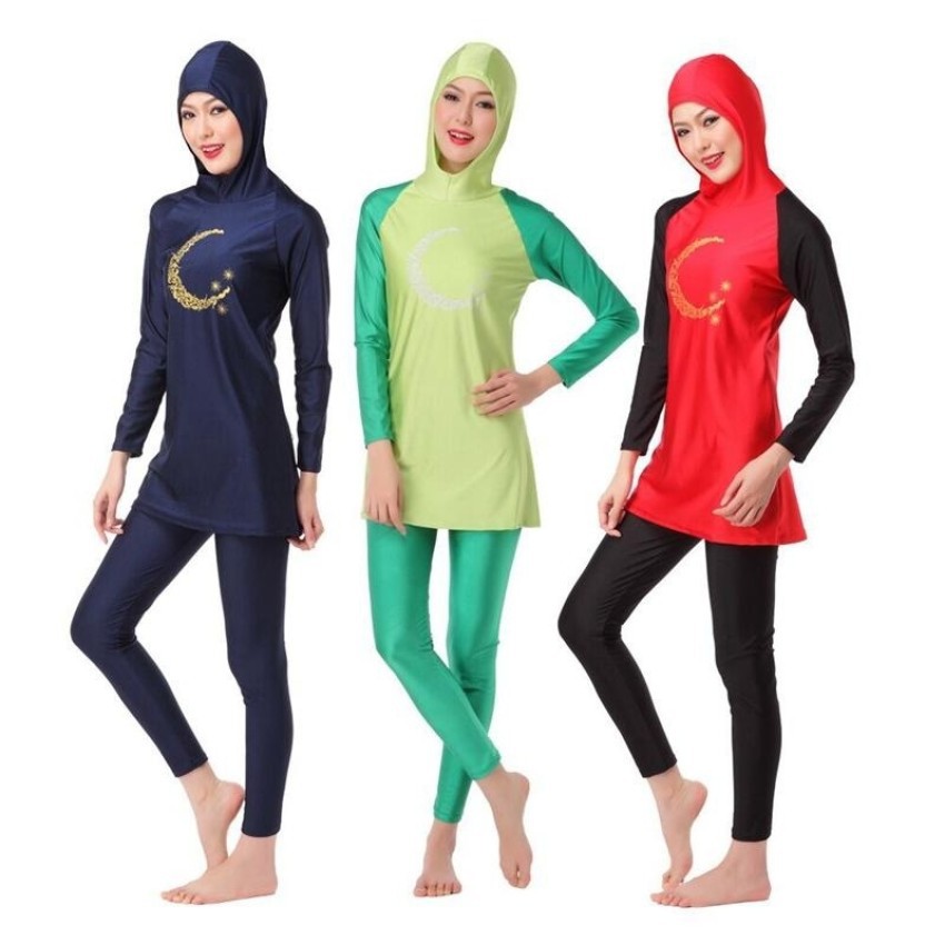 Ocean Wanita Baru Fashion Muslim Swimwear 2 Pieces Konservatif Hooded Swimming Suit  Merah  Intl