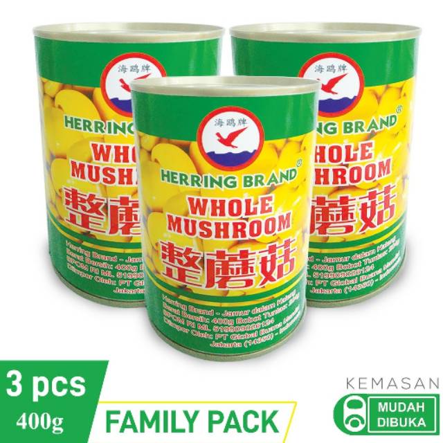 Herring Brand Family Pack Canned Whole Mushroom Jamur kancing  400 gr