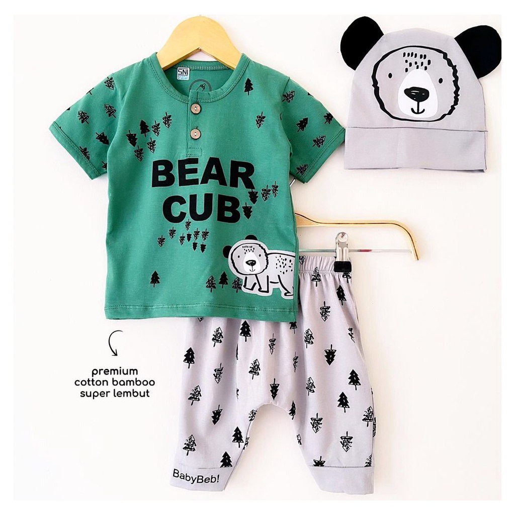 FOX AND BADGER SUIT by Babybeb (ber SNI) / BEAR CUB Baju Setelan Kaos Celana Pergi Jalan Lucu Fashion Anak Bayi Cowok Laki Terlaris Lucu