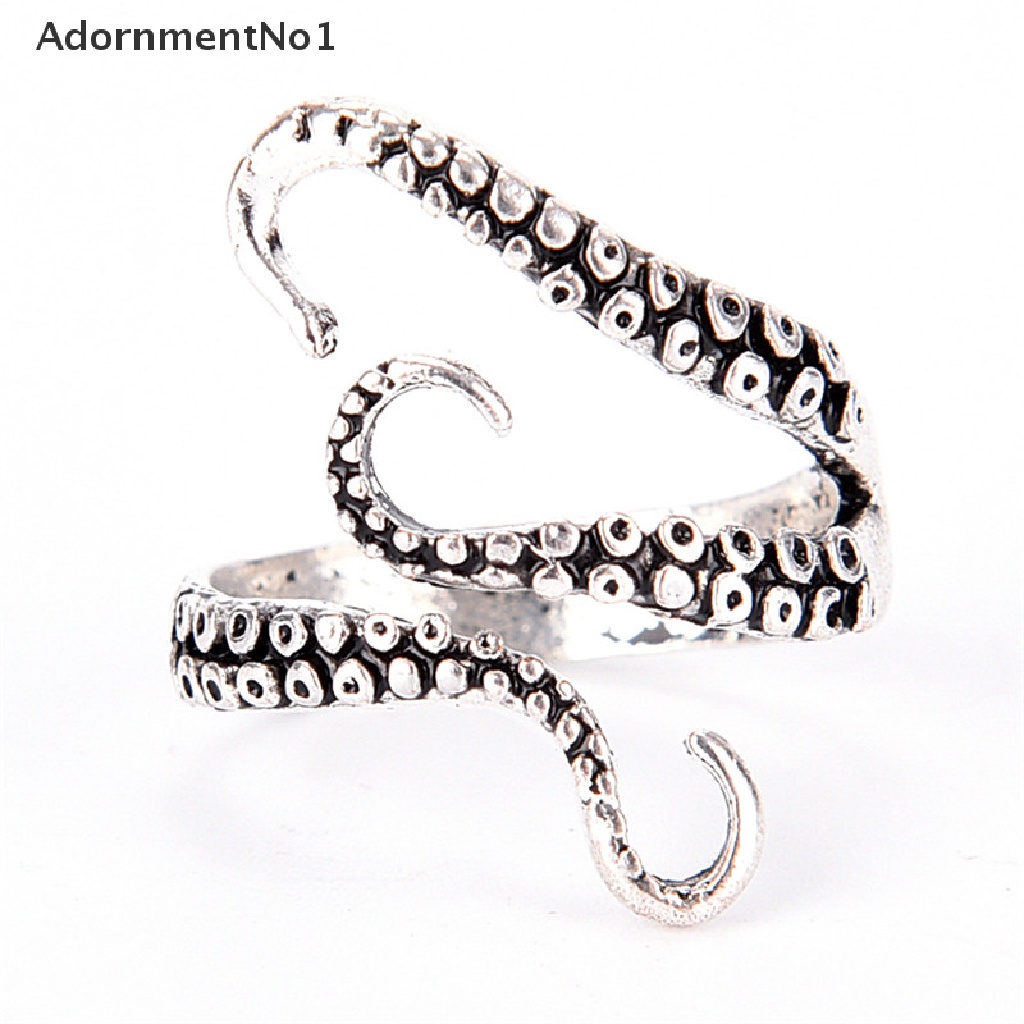 (AdornmentNo1) Cincin Terbuka Adjustable Model Monster Laut / Gurita Warna Silver Gaya Punk Vintage Untuk Wanita