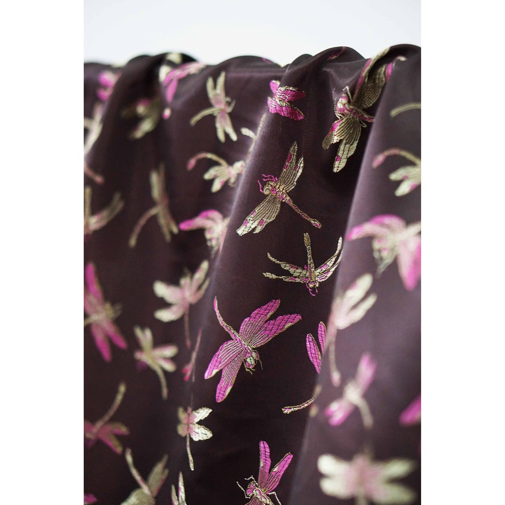 [METERAN] SATEN CINA Motif Capung | Baju Cheongsam | Kain Meteran | Fashion | Chongsam | Congsam | Wanita | Pria | Bahan Pakaian | Import Quality | Atasan | Bawahan | Dress