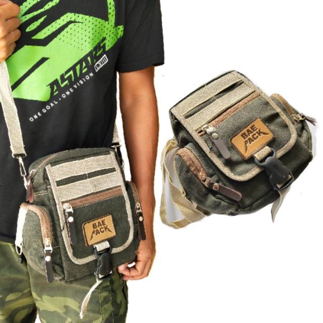 Tas selempang kecil tactical outdoor kanvas baepack
