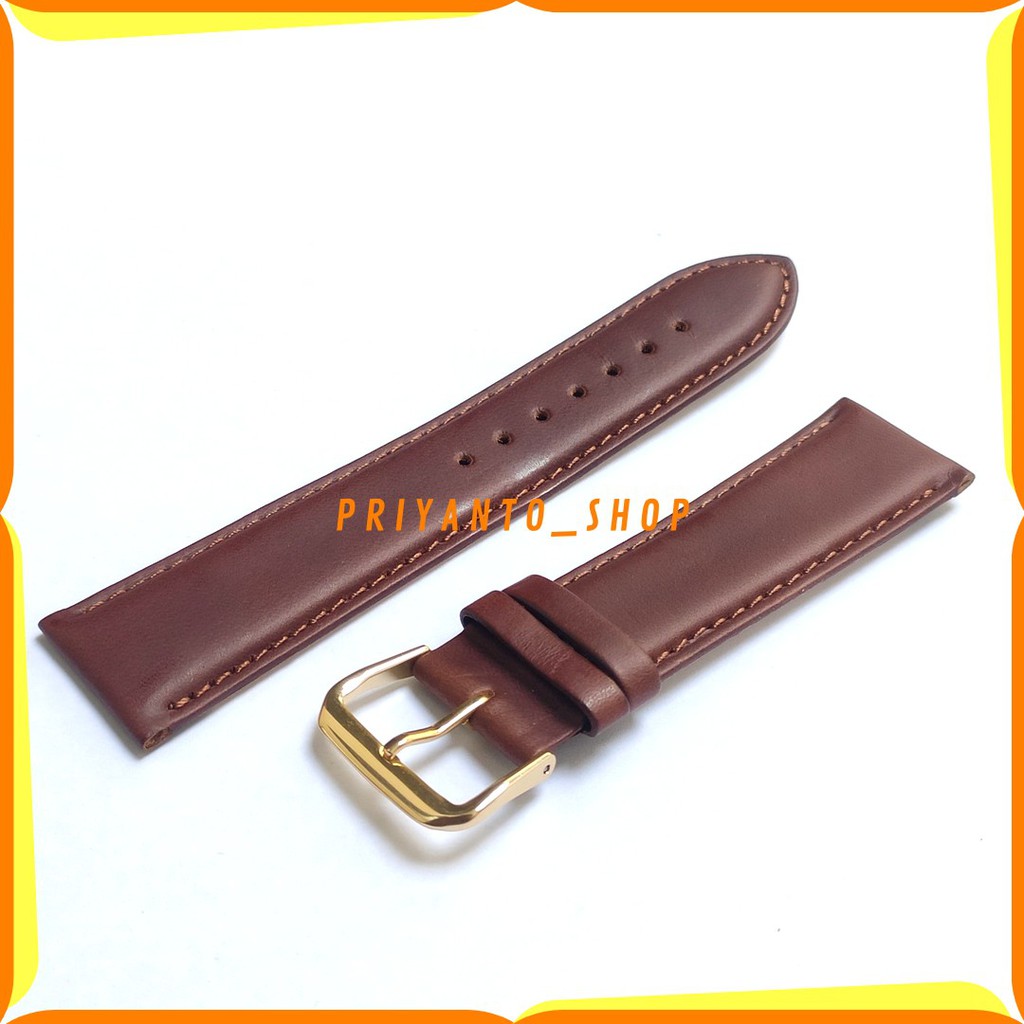 Tali Kulit Jam Tangan Asli 24mm Coklat tua Tipis GT24 Strap Watch Bend