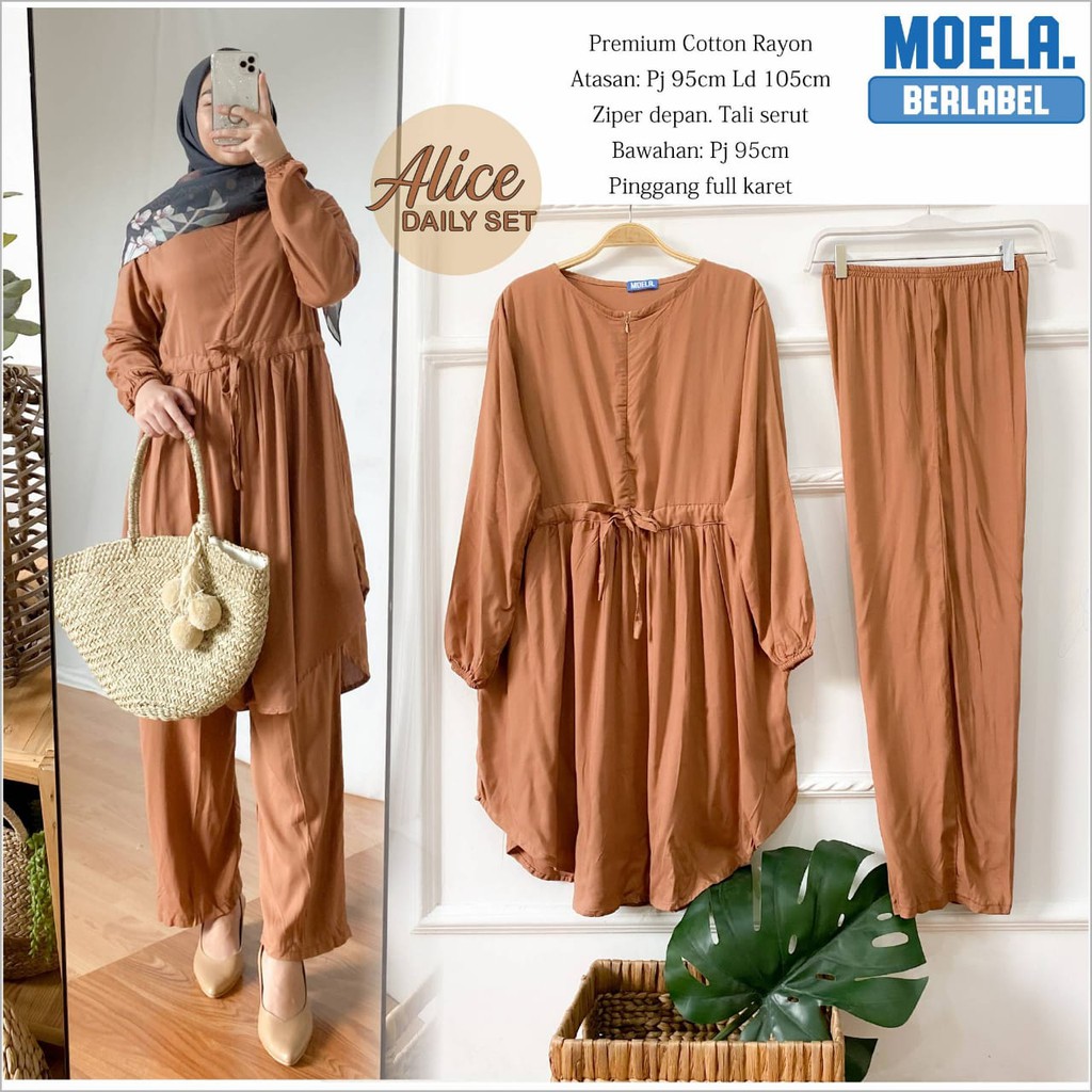 Baju One Set Polos Rayon "Alice Daily Set" Original By Moela