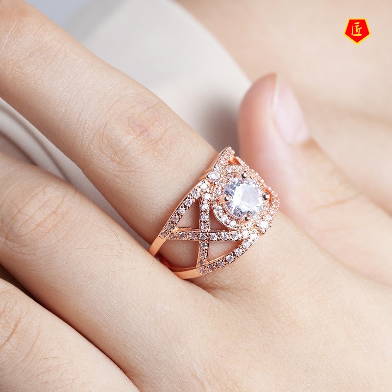 [Ready Stock]Luxury Full Diamond Micro Setting Ring Rose Gold