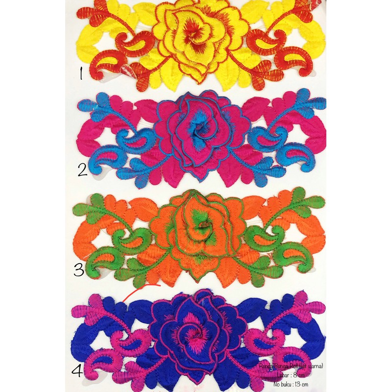 Renda Bunga Roll Warna, Renda Baju, Renda Bordir, Renda Giper, Renda Katun, Lebar 8cm