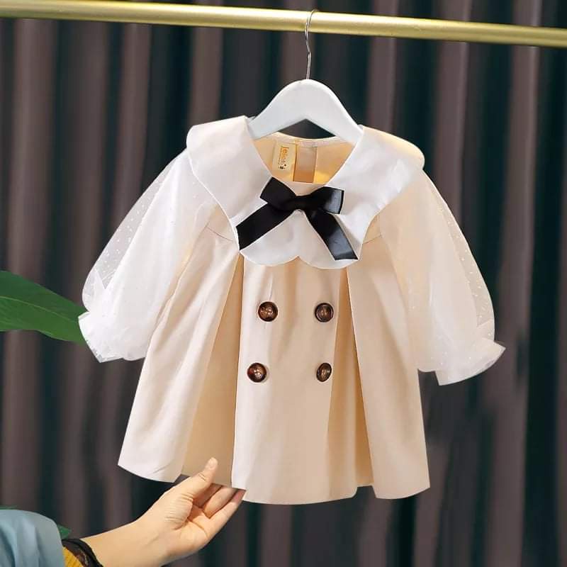 Dress Anak Perempuan Ribbon Puff Coffee Cream