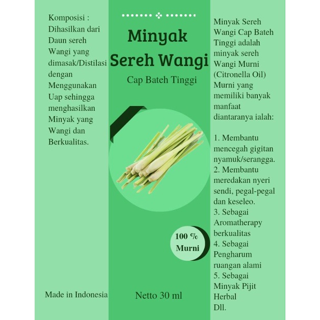 Minyak Sereh Wangi 100% Murni