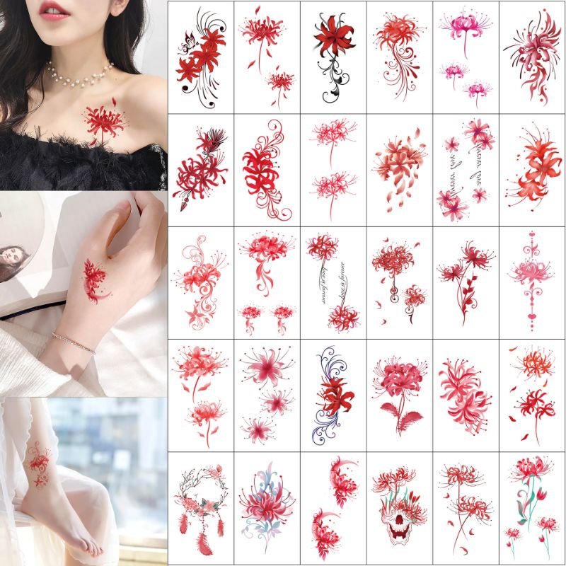 Grosir Termurah Tato Bunga Spider lily  - Tatto Temporer Bunga berwarna Tahan Lama Tato temporary Stiker Tato Halal Dewasa