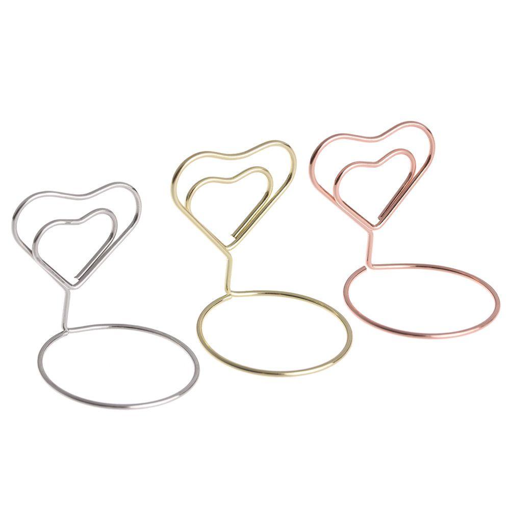 R-FLOWER 1/5PCS Place Card Metallic Romantic Paper Clamp Heart Shape Ring Shape Wedding Supplies Photos Clips