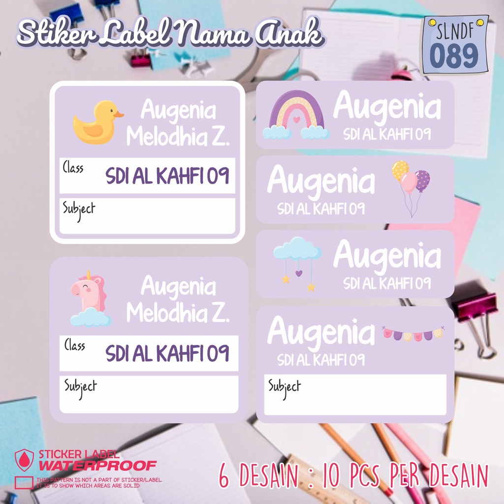 

stiker label nama waterproof anak murah sekolah sepatu buku SLNDF 089