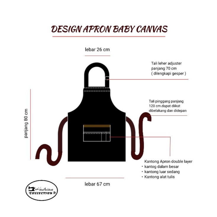 Celemek Apron Barista Kitchen Waitres Canvas Cuztom Qualitas premium -  free bordir logo