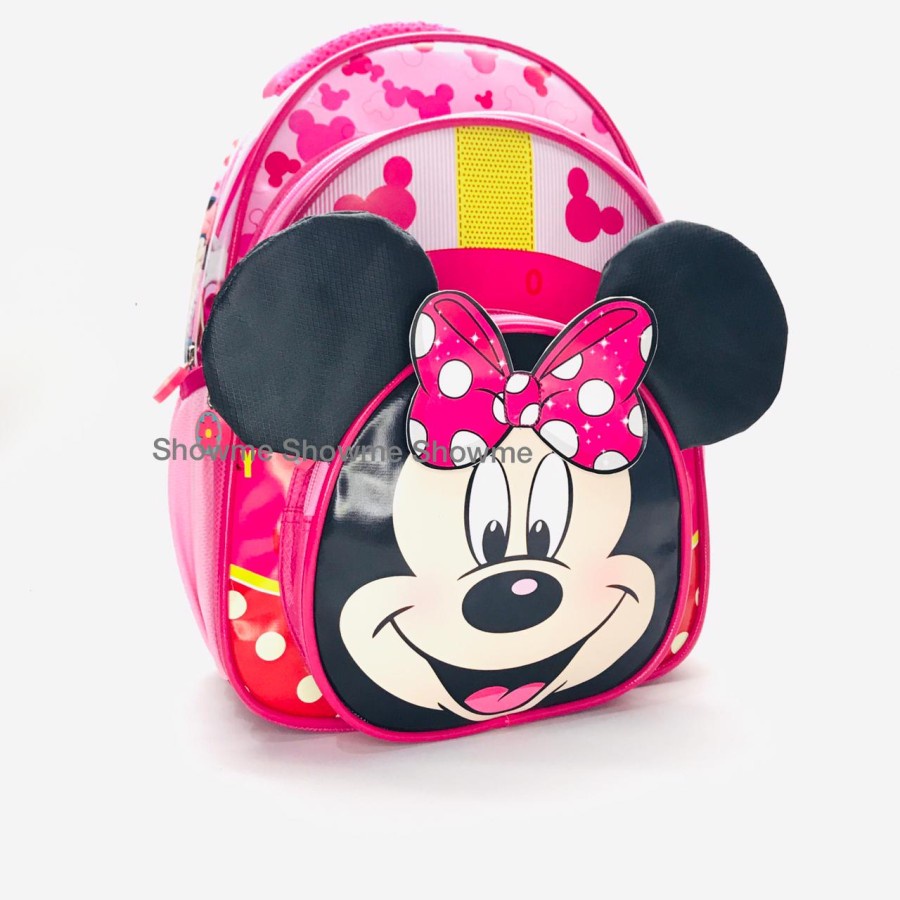 SHOWME TAS RANSEL ANAK SEKOLAH  13 INCH/ 33CM- TK - 3D - MINNI - 3 KANTONG - CUTE PINK - KUPING NONGOL- MINi MOUSE PINK PREMIUM KEPALA SLETING KARET