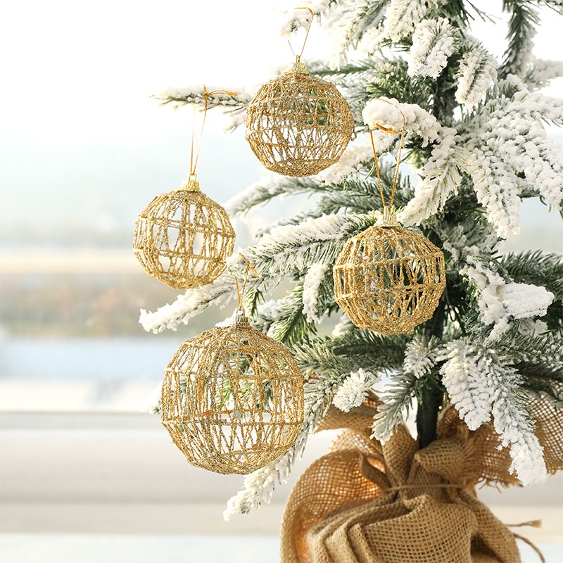 [Christmas Products] 6 Pcs Gold Round Shaped Hollow Ball Christmas Tree Pendant