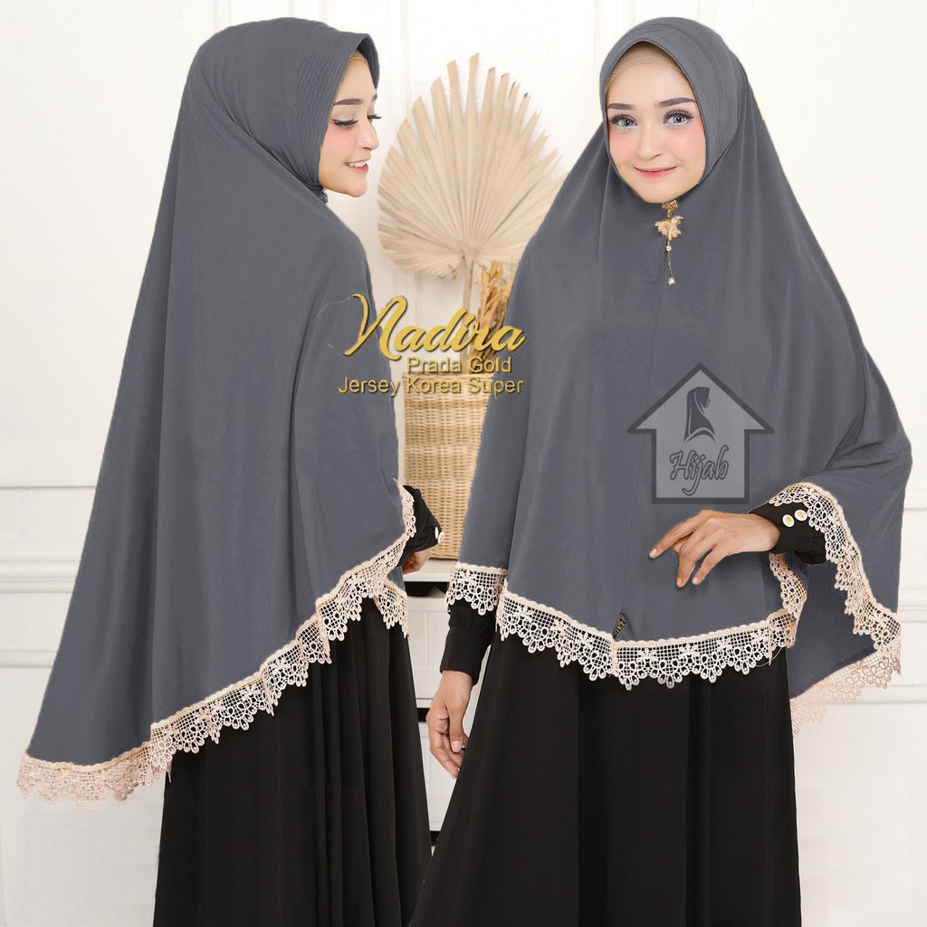 Jilbab Instan Jersey Jumbo Renda Nadira Jilbab Bergo termurah  RUMAH HIJA'B-Abu Tua