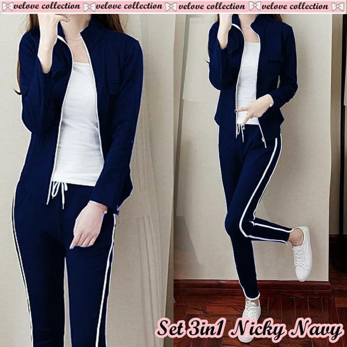 Setelan st set wanita training olahraga sport jumbo big size channel guccy flower bahu bolong i.8 i