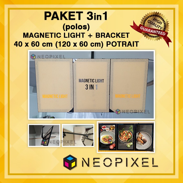 Neon box menu paket 3in1 Uk  120x60 cm – Portrait Termasuk Bracket - LED menu Restoran TANPA visual