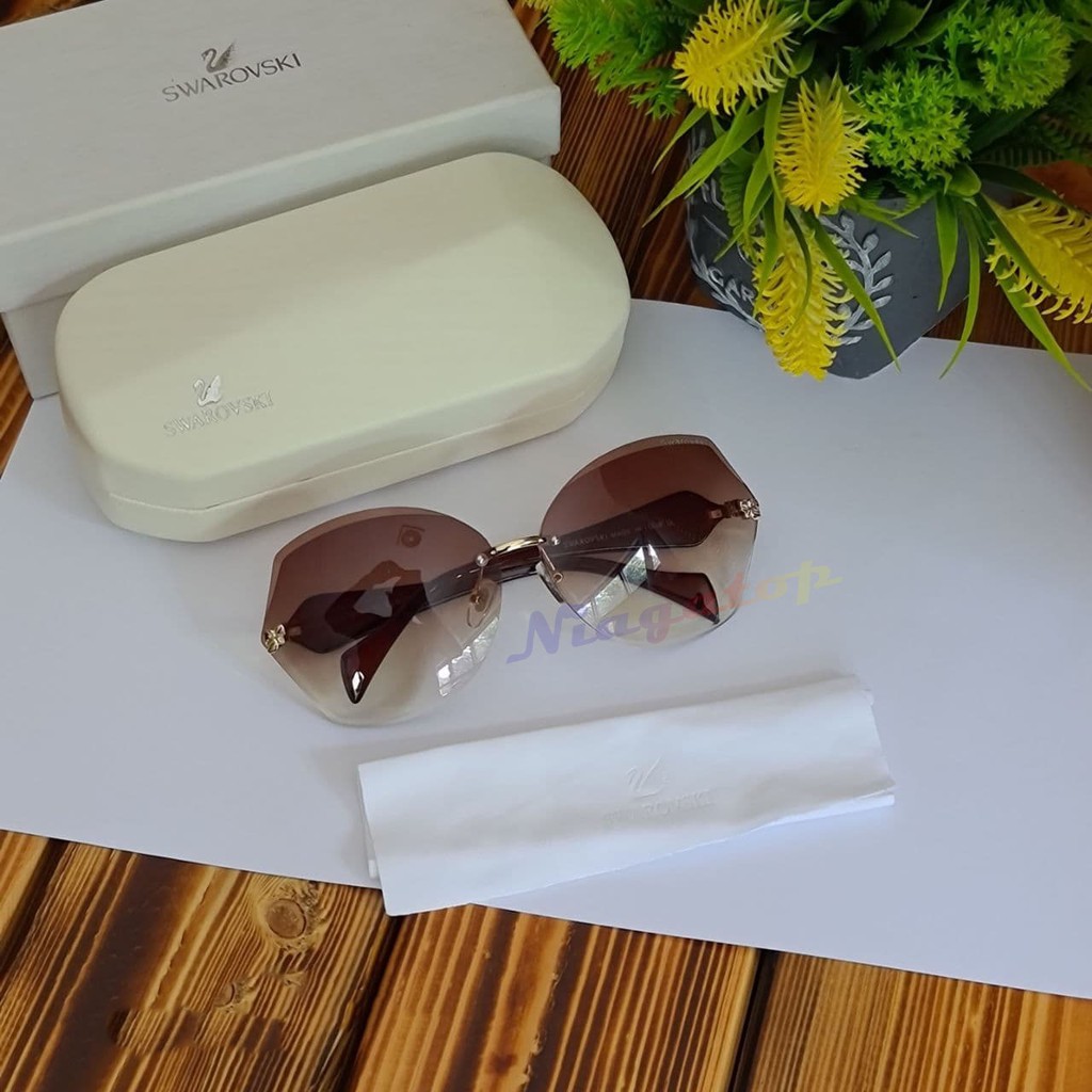 Kacamata Gaya Wanita Anti Uv / Radiasi Swarovski Lensa Coklat Gradasi Fullset - 0001