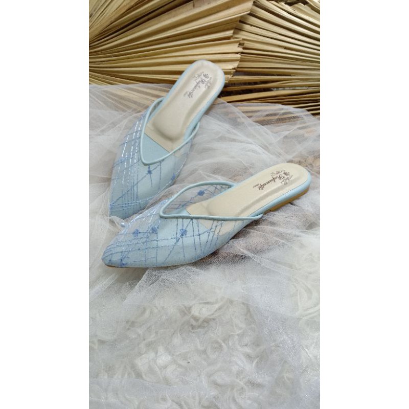 flatshoes babyblue cantik dan mewah tinggi 1cm