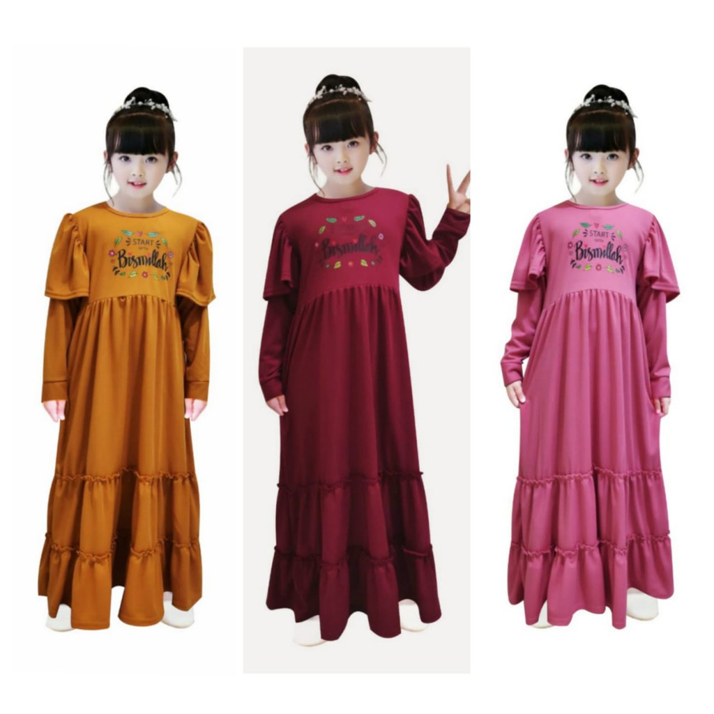 MOMOGI GAMIS ANAK PEREMPUAN RUFFLE PRINTING BISMILLAH