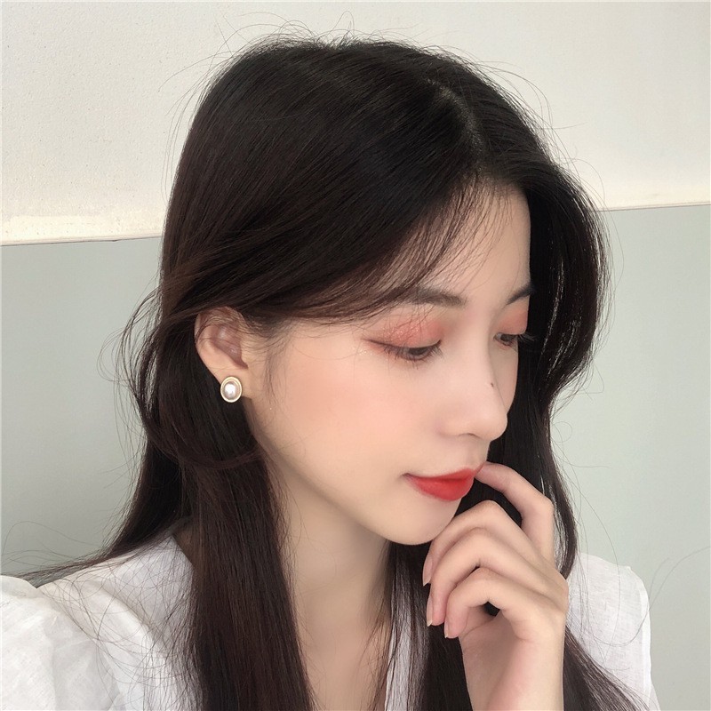 Anting Tusuk Gantung Bahan Sterling Silver 925 Desain Hatimutiara Gaya Koreadongdaemun Untuk Wanita H722