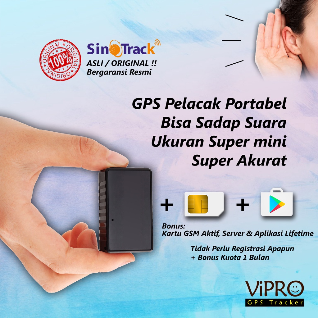 GPS Portabel Super Mini Pelacak Kendaraan - Orang - Hewan - Barang - bisa dengar Suara + Kartu &amp; Aplikasi