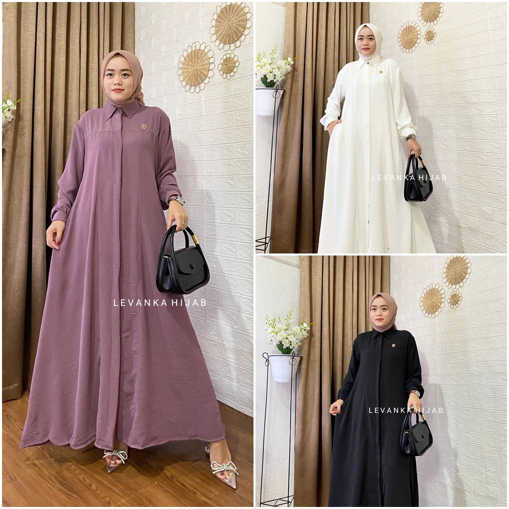 NEW ! ELSA Dress atau Gamis Polos Bahan Crinkle Airflow