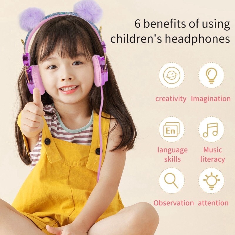 Headphone Bando for ZOOM/GOOGLE MEETING KIDS- Stereo Headphone Unicorn bulu TERMURAH