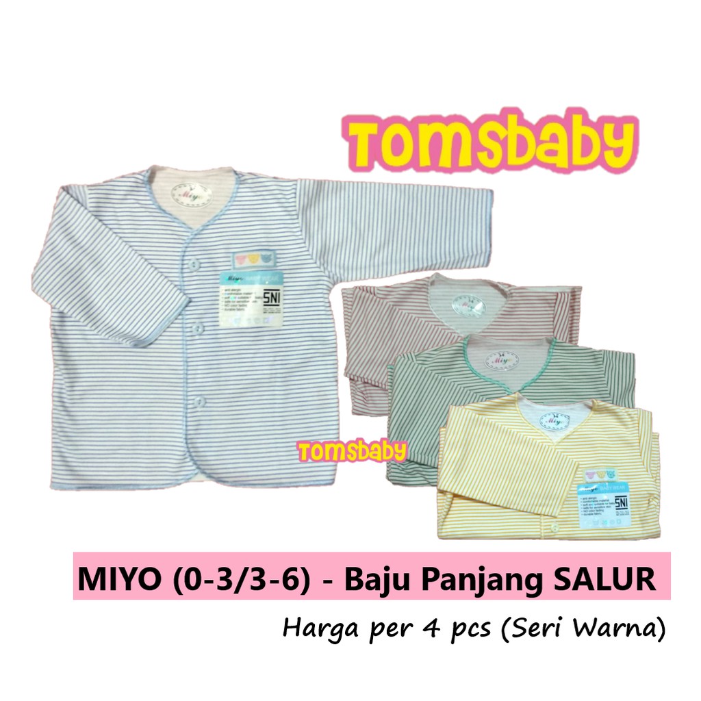 [TOMS] MIYO (4pcs) Baju Tangan Panjang SALUR (0-3bln / 3-6bln) / Baju Bayi Newborn Baru Lahir